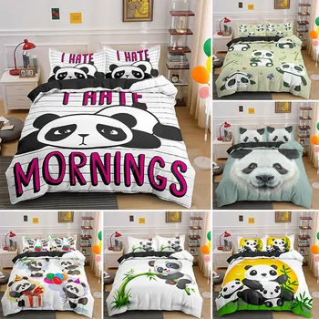 Cartton Bamboo Panda Bedding Set 2/3 Pieces Microfiber Boys Girls Gift Cute Duvet Cover Sets Comforter Covers With Pillowcase