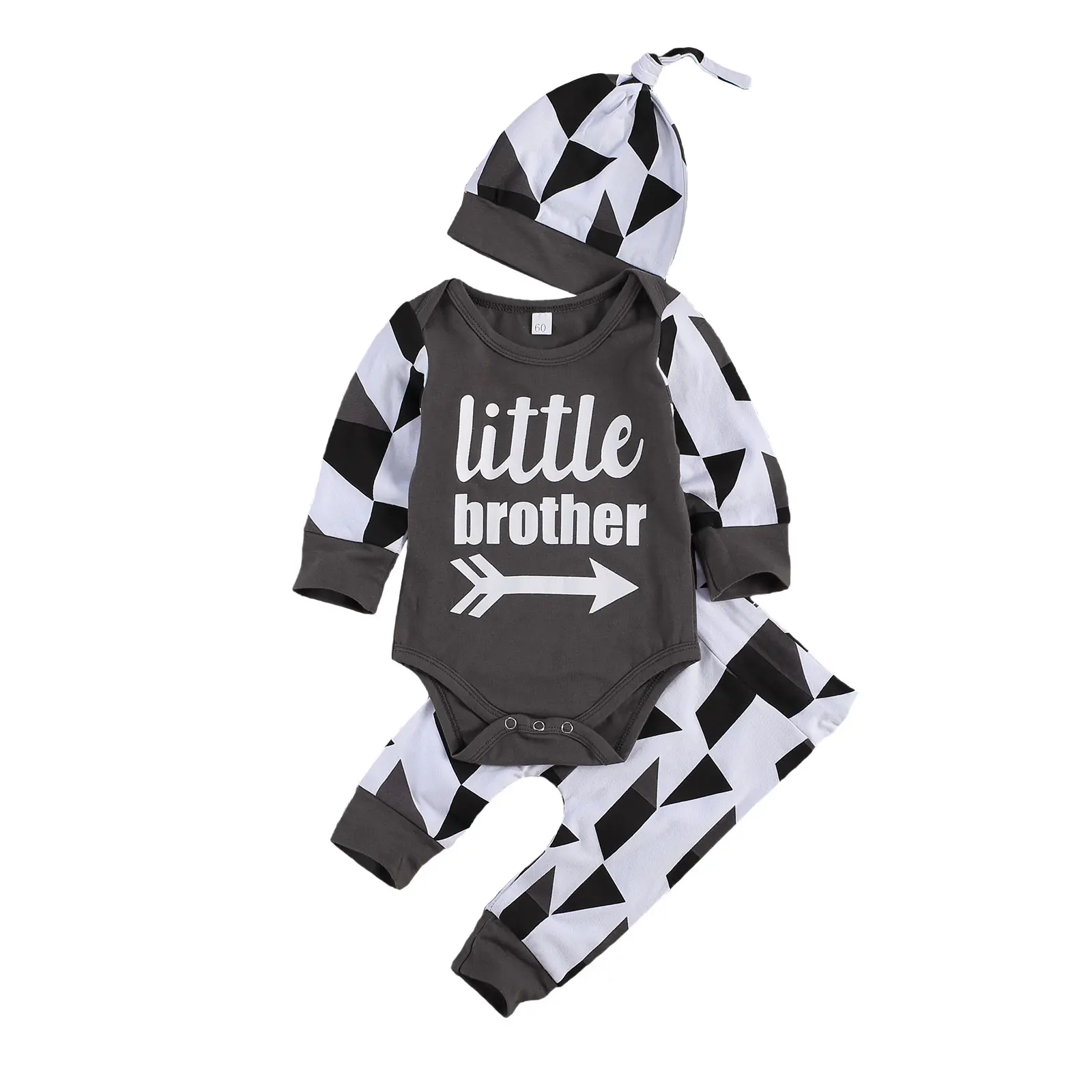 2020 New Fall Autumn 0-18M Toddler Baby Boy 3Pcs Set LITTLE BROTHER Long Sleeve Letter Print Bodysuit+Geometric Pants+Hat Outfit
2020 New Fall Autumn 0-18M Toddler Baby Boy 3Pcs Set LITTLE BROTHER Long Sleeve Letter Print Bodysuit+Geometric Pants+Hat Outfit
