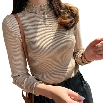 Women Sweet Ruffles Knit Sweater Rhinestone Faux Pearl Drop Turtleneck Pullover Tops Solid Color Slim Jumper Shirt
Women Sweet Ruffles Knit Sweater Rhinestone Faux Pearl Drop Turtleneck Pullover Tops Solid Color Slim Jumper Shirt