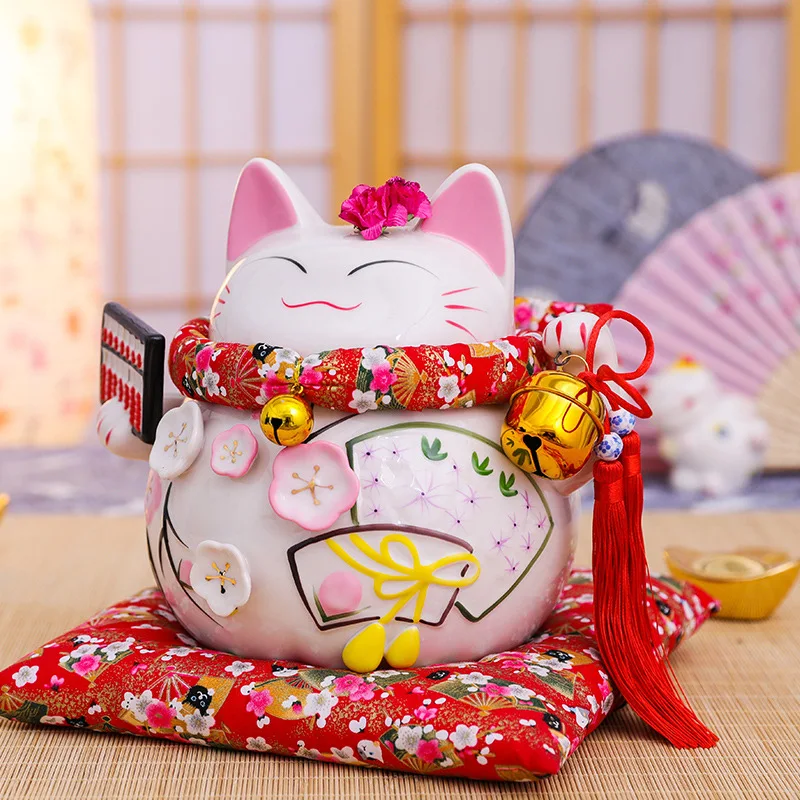 

8 inch ceramic plain color lucky cat ornaments shop opening gifts home savings piggy bank