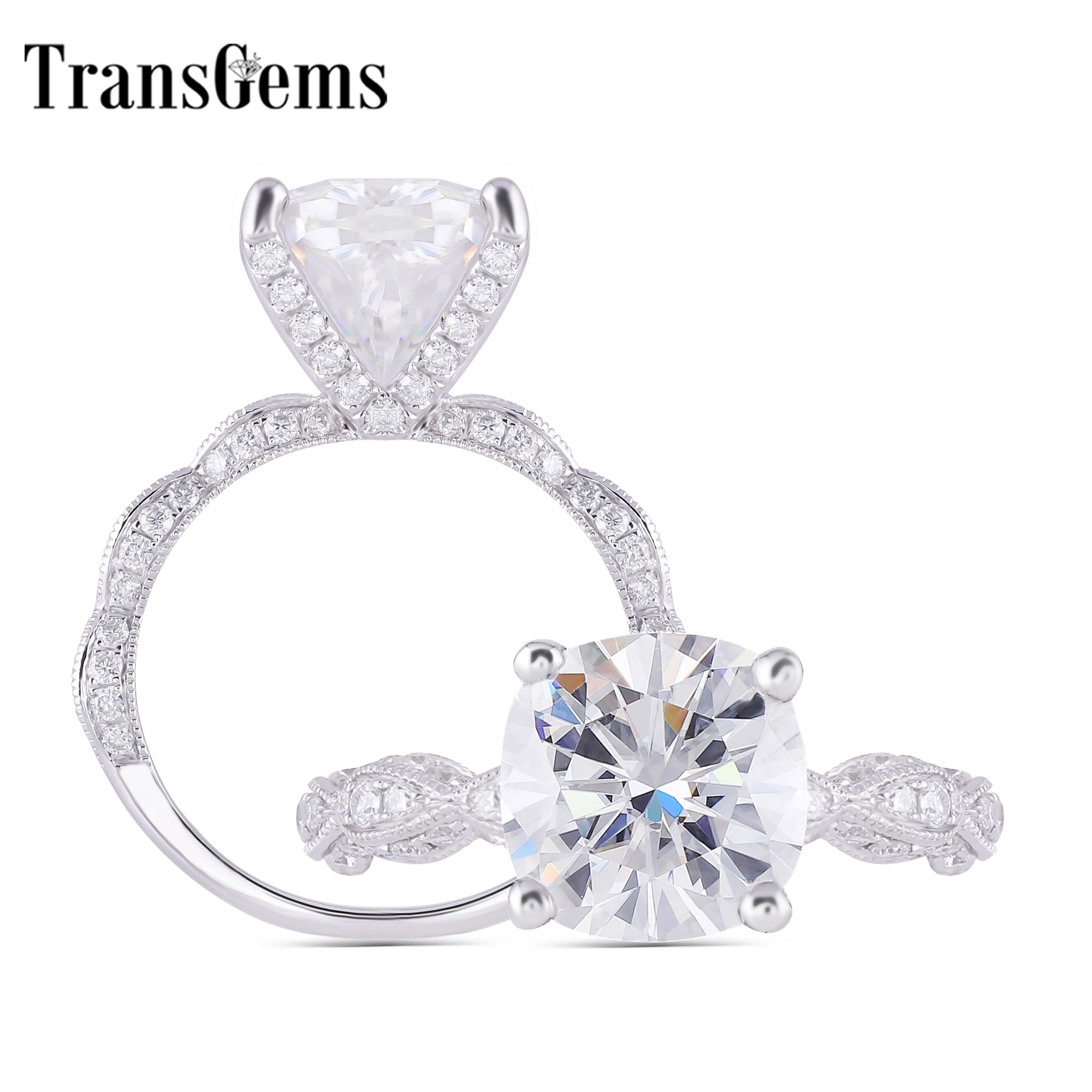 Transgems Vintage 14K White Gold Center 5ct 10mm Cushion Cut F Color Moissanite Ring With Eternity Band Moissanite for Women Anniversary Wedding Gifts Fine Jewlery
Transgems Vintage 14K White Gold Center 5ct 10mm Cushion Cut F Color Moissanite Ring With Eternity Band Moissanite for Women Anniversary Wedding Gifts Fine Jewlery