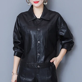 2020 Loose Spring Autumn Fashion Leather Jacket Women PU Pockets Coat Black Casual Women Lace Up Streetwear Outwear Tops C01301
2020 Loose Spring Autumn Fashion Leather Jacket Women PU Pockets Coat Black Casual Women Lace Up Streetwear Outwear Tops C01301