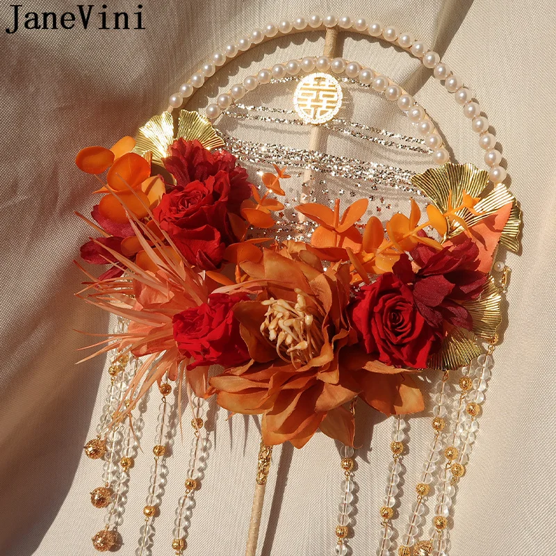 JaneVini Orange Red Flowers Bridal Wedding Bouquet Bride Fan Artificial Rose Pearl Handmade Chinese Wedding Fan Type Bouquets
JaneVini Orange Red Flowers Bridal Wedding Bouquet Bride Fan Artificial Rose Pearl Handmade Chinese Wedding Fan Type Bouquets