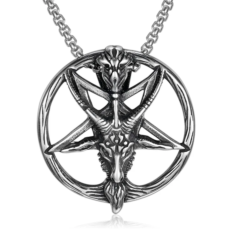 Фото Baphomet Satan Necklace Satanic Jewelry Stainless Steel Lucifer Goat Pendant Antique Vintage Round Silver Color For Men Women  Украшения | Подвески (1005001790508435)