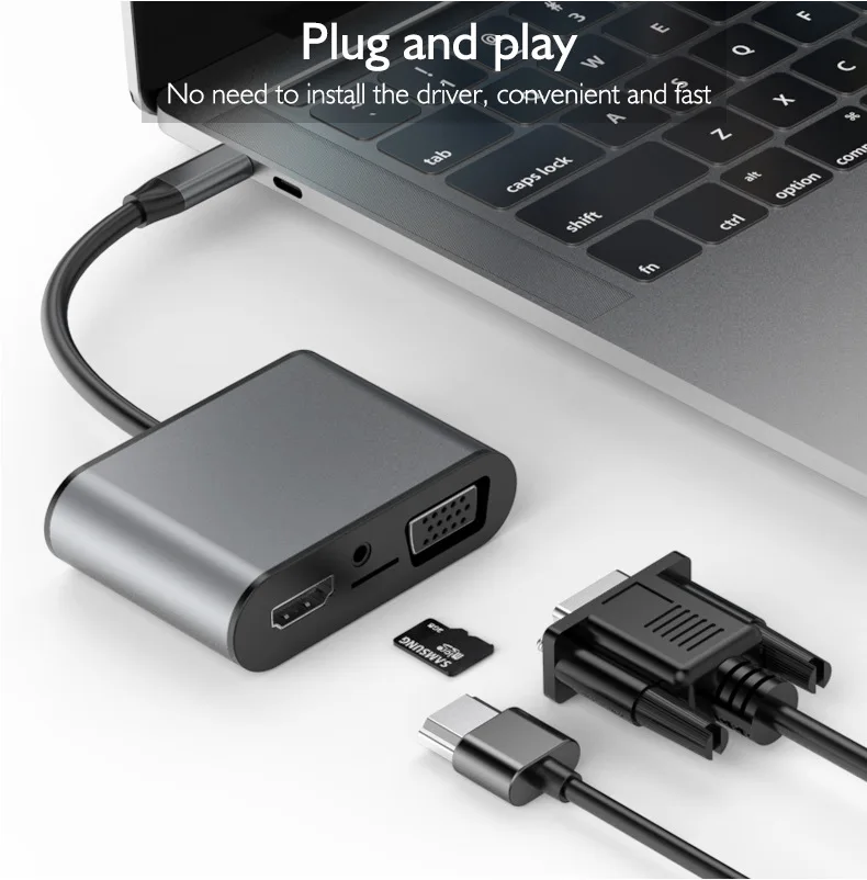 USB C концентратор USB-C HDMI VGA адаптер Thunderbolt 3 Type-C PD TF 5 мм Слот для чтения USB3.0 MacBookPro Huawei