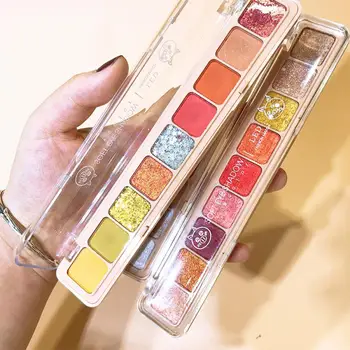 

LED 9 Colors Eyeshadow Pearlescent Mashed Potato Eye Shadow Palette Long Lasting Waterproof Does Not Smudge Mineral Powde Makeup