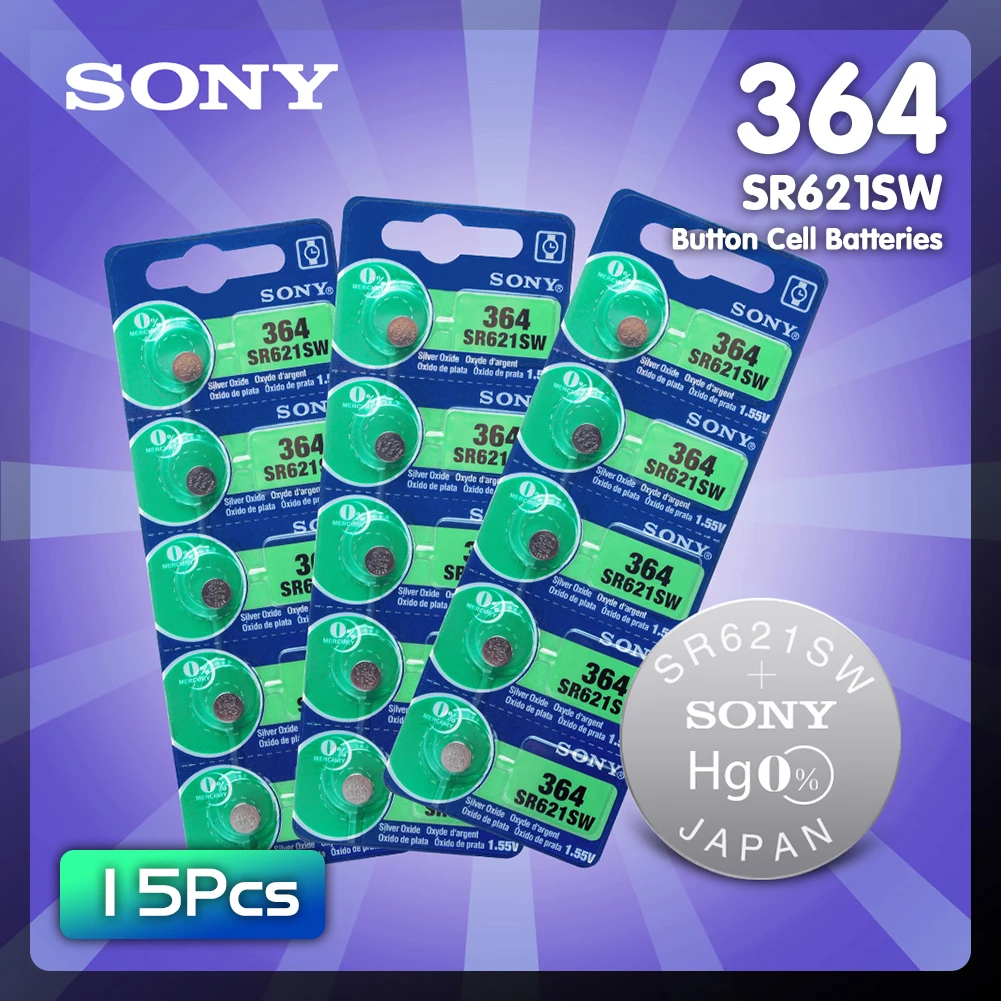 Часовая батарейка Sony 1 55 V 364 SR621SW V364 SR60 SR621 AG1 15 шт. сделано в Японии|Часовые