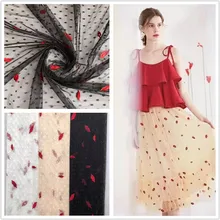 Rojo/blanco roto/Negro/oro cuentas hechas a mano en malla tela de encaje bordado vestido de novia encaje 130cm una yarda(China)