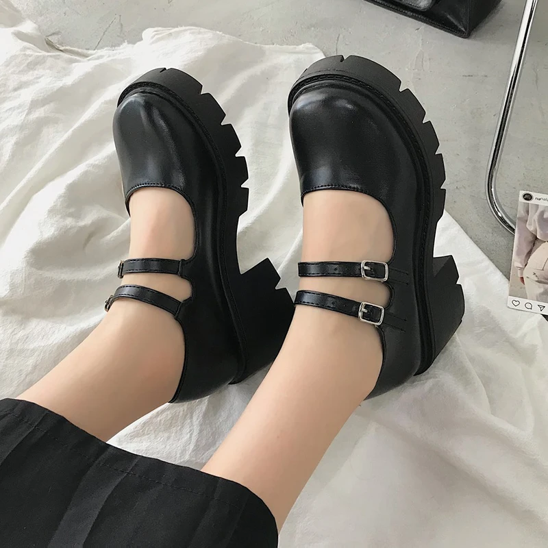 Rimocy 2020 New Black High Heels Shoes Women Pumps Fashion Patent Leather Platform Shoes Woman Round Toe Mary Jane Shoes Mujer