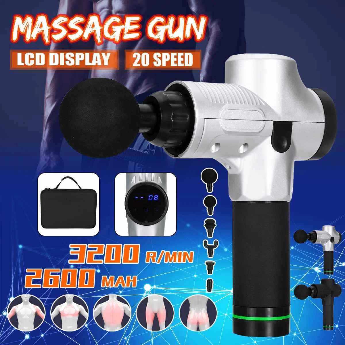 Body Deep Therapy Massage Guns LCD Display 20 Gear Electric Muscle Massager Home Deep Tissue Pain Relief With 6Heads + Bag
Body Deep Therapy Massage Guns LCD Display 20 Gear Electric Muscle Massager Home Deep Tissue Pain Relief With 6Heads + Bag