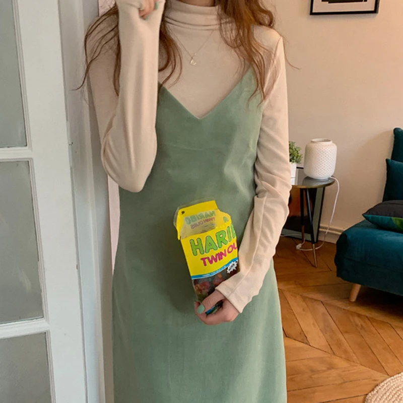 Women 2 Two Piece Set Dress 2020 Spring Long Sleeve Turtleneck Bottom Top Blouses and Spaghetti Strap Loose Lady Dress Suit
Women 2 Two Piece Set Dress 2020 Spring Long Sleeve Turtleneck Bottom Top Blouses and Spaghetti Strap Loose Lady Dress Suit