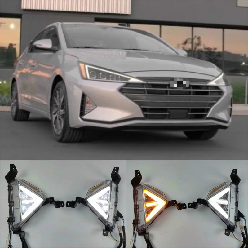 

2Pcs LED fog lamp for Hyundai Elantra 2019 2020 DRL Daytime Running Lights with Yellow Turn signal light Foglight