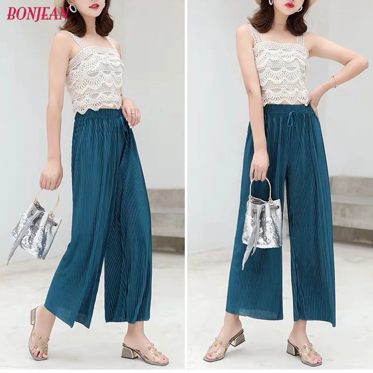 2019 Summer Wide Leg Pants Pleated Pants Color Bright Silk Chiffon Tall Waist Pleated Wide Legged Pants Oversized Pant
2019 Summer Wide Leg Pants Pleated Pants Color Bright Silk Chiffon Tall Waist Pleated Wide Legged Pants Oversized Pant