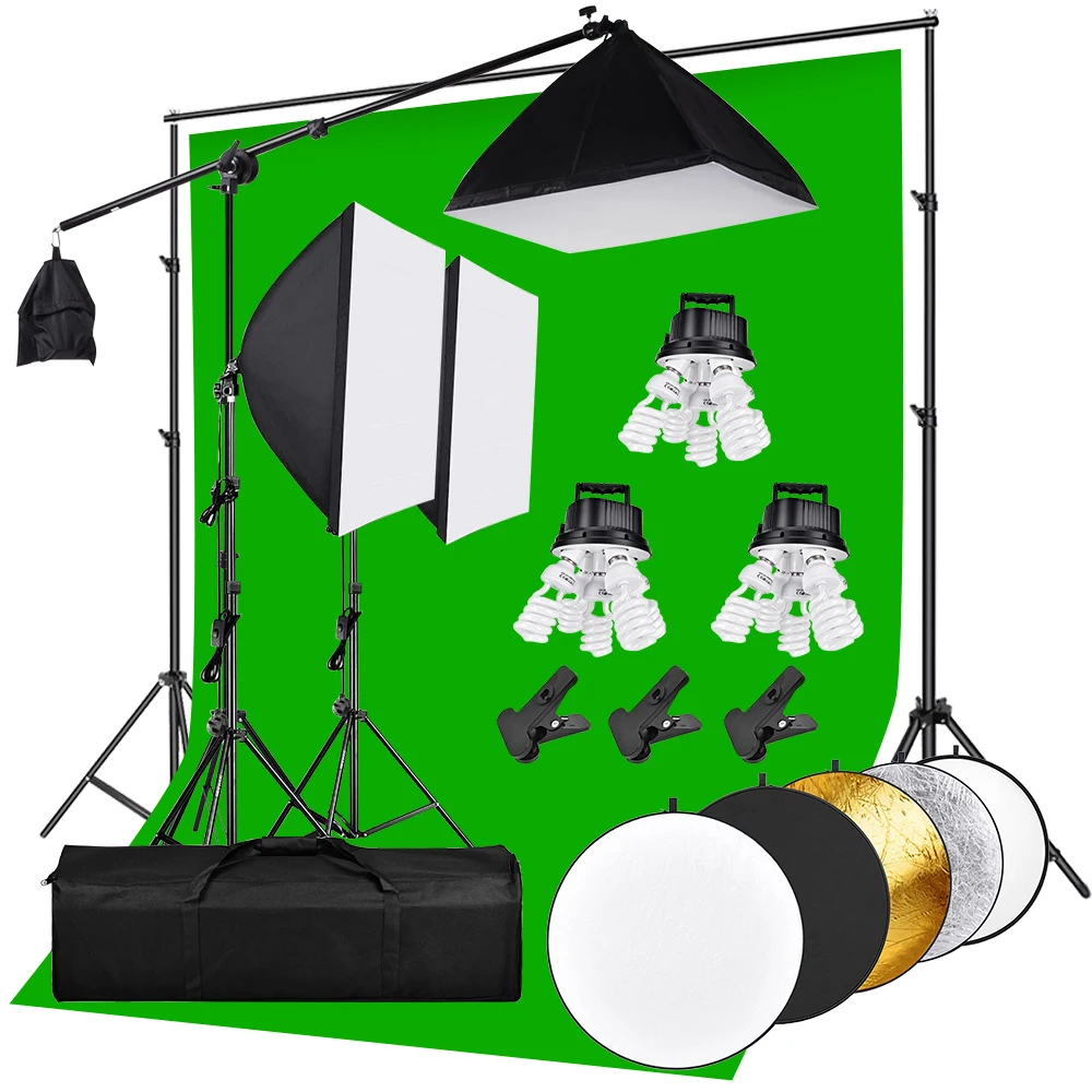 3375W Continuous Lighting Softbox Background Kit 5 Socket Lamp Holder 2x3M Background Frame 4pcs Backdrop Tripod Stand Reflector
3375W Continuous Lighting Softbox Background Kit 5 Socket Lamp Holder 2x3M Background Frame 4pcs Backdrop Tripod Stand Reflector
