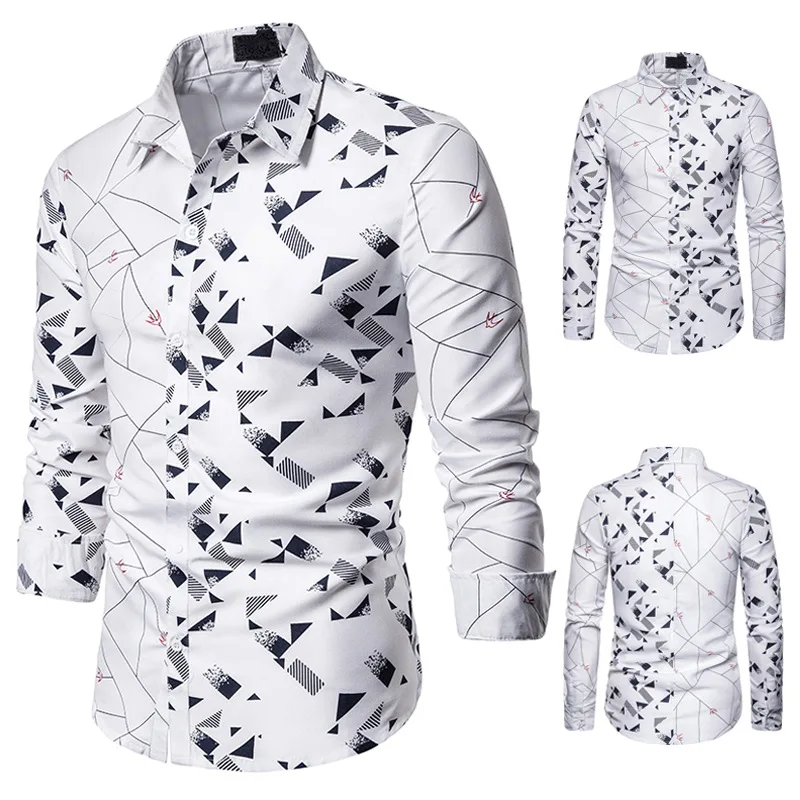 Фото Men's Shirt Left and Right Matching Characteristic Fashion Leisure Pattern Long Sleeve N5216 | Мужская одежда