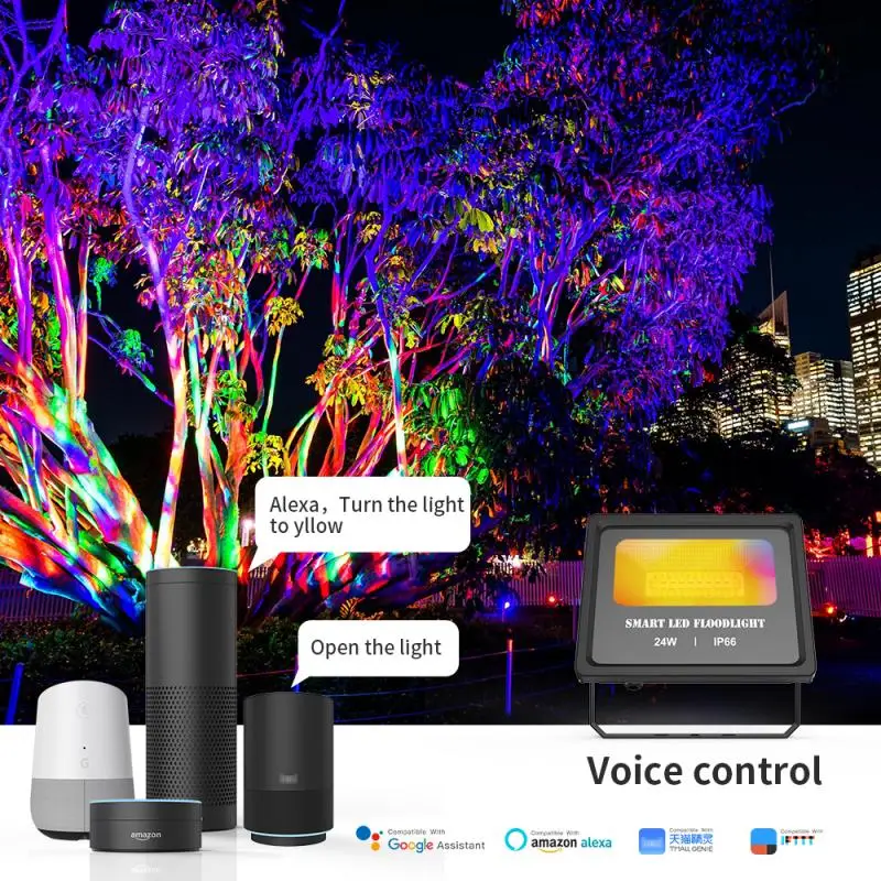 Умный Светодиодный прожектор Наружное освещение RGB 24 Вт приложение групповое