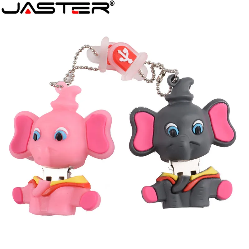 

JASTER USB 2.0 Flash Drives 64GB Pen Drive 32GB Pink elephant cartoon Pendrive 16G 8GB USB Stick 4G Gifts Key Chain Memory Stick