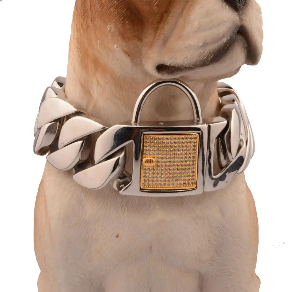 Tiasri 30mm Thick Dog Chain Collar Sturdy Stainless Steel Pet Chain Training Rope Rhinestone Lock Large Dog Accessories18-26inch
Tiasri 30mm Thick Dog Chain Collar Sturdy Stainless Steel Pet Chain Training Rope Rhinestone Lock Large Dog Accessories18-26inch