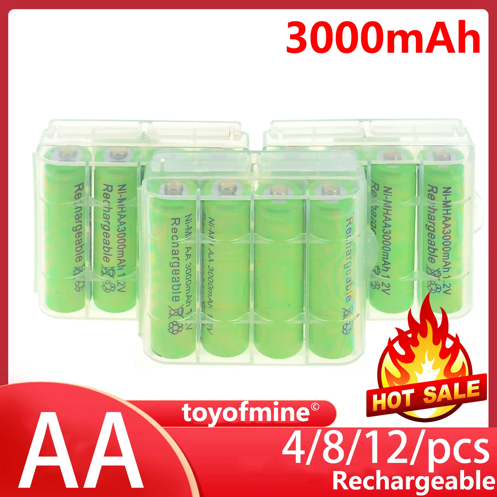 4/8/12psc AA 3000mAh 1 2 V аккумуляторная батарея Ni-MH зеленый цвет с Чехол | Электроника