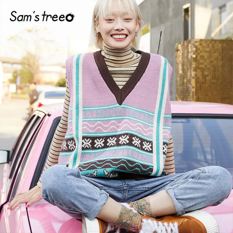 SAM'S TREE Pink Colorblock Patchwork Print Pullover Knit Sweater Vest Women 2020 Winter Sleeveless Vintage Ladies Basics Tops
SAM'S TREE Pink Colorblock Patchwork Print Pullover Knit Sweater Vest Women 2020 Winter Sleeveless Vintage Ladies Basics Tops