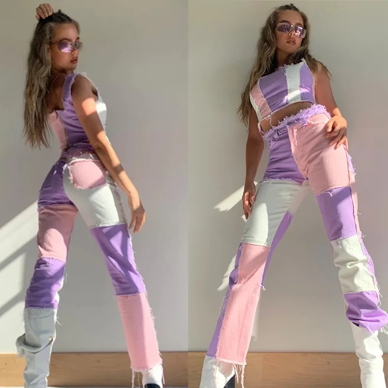 Women's Pants Color Block Stitching High Waist Jeans 2020 Stretch Patchwork Jeans
Women's Pants Color Block Stitching High Waist Jeans 2020 Stretch Patchwork Jeans