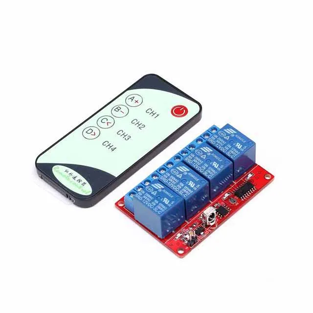 A23-- 4 Channel 12V Infrared Receiver Relay Driver Board + 5-Key IR Remote Control Switch 150mA 8m 4CH Transmmiter