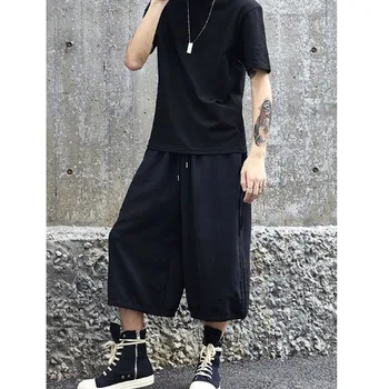 

Homens com cordão elástico na cintura larga perna casual calça reta masculina moda solta harem calças japão streetwear hip hop s