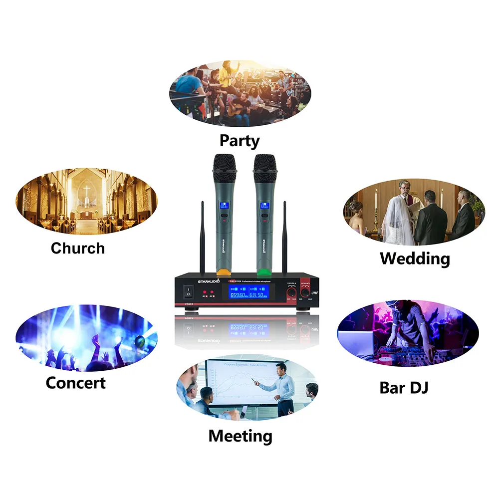 2ch uhf wireless microphone system for stage