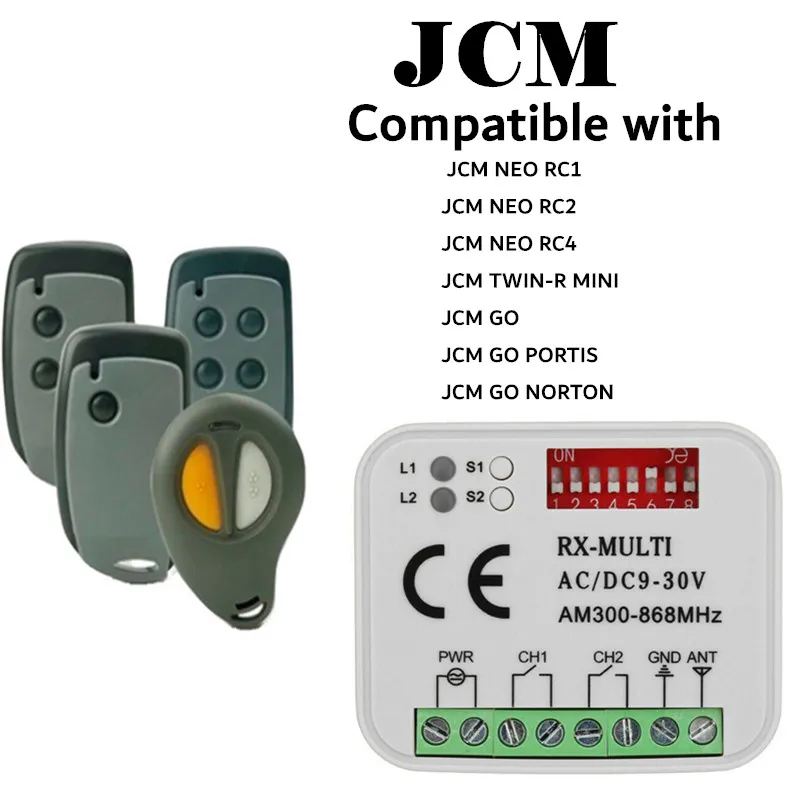 JCM GO / JCM GO PORTIS / JCM GO NORTON garage remote receiver 433.92MHz garage command gate remote control opener
JCM GO / JCM GO PORTIS / JCM GO NORTON garage remote receiver 433.92MHz garage command gate remote control opener