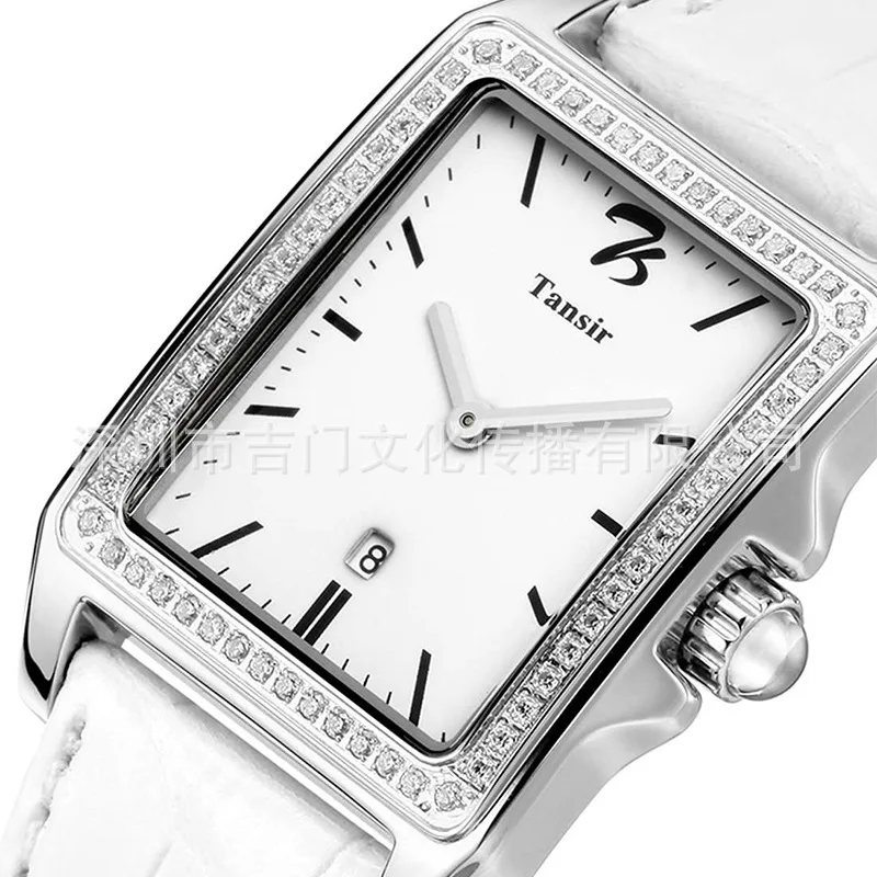 Solid White Leather Belt Diamond Set Rectangular Two Needle Calendar Waterproof Simple Elegant Cool WOMEN'S Watch Quartz Watch W
Solid White Leather Belt Diamond Set Rectangular Two Needle Calendar Waterproof Simple Elegant Cool WOMEN'S Watch Quartz Watch W
