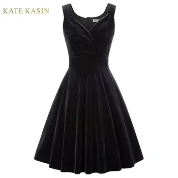 Kate Kasin Women Vintage Velvet Midi Party Dress Sleeveless Cross Surplice V Neck Flared A-Line Dress Retro Pleated Swing Dress
Kate Kasin Women Vintage Velvet Midi Party Dress Sleeveless Cross Surplice V Neck Flared A-Line Dress Retro Pleated Swing Dress