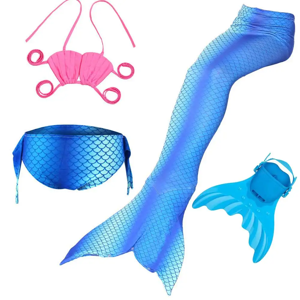 Русалочка для девочек детская одежда с хвостом русалки ласты плавания купальный
