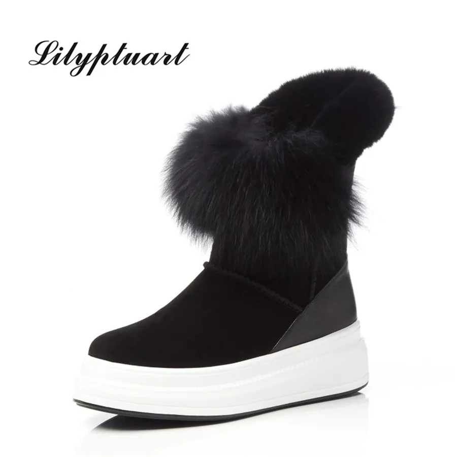 2019 college style leather lazy rabbit hair material short boots round head muffin soles warm snow boots ankle boots for women 
2019 college style leather lazy rabbit hair material short boots round head muffin soles warm snow boots ankle boots for women