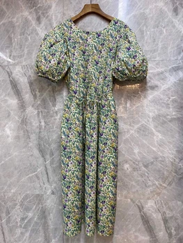 2020 Spring and Summer New Women's round Neck Small Floral Pattern Decorative Lantern Bubble Sleeve Length Dress 609 
2020 Spring and Summer New Women's round Neck Small Floral Pattern Decorative Lantern Bubble Sleeve Length Dress 609