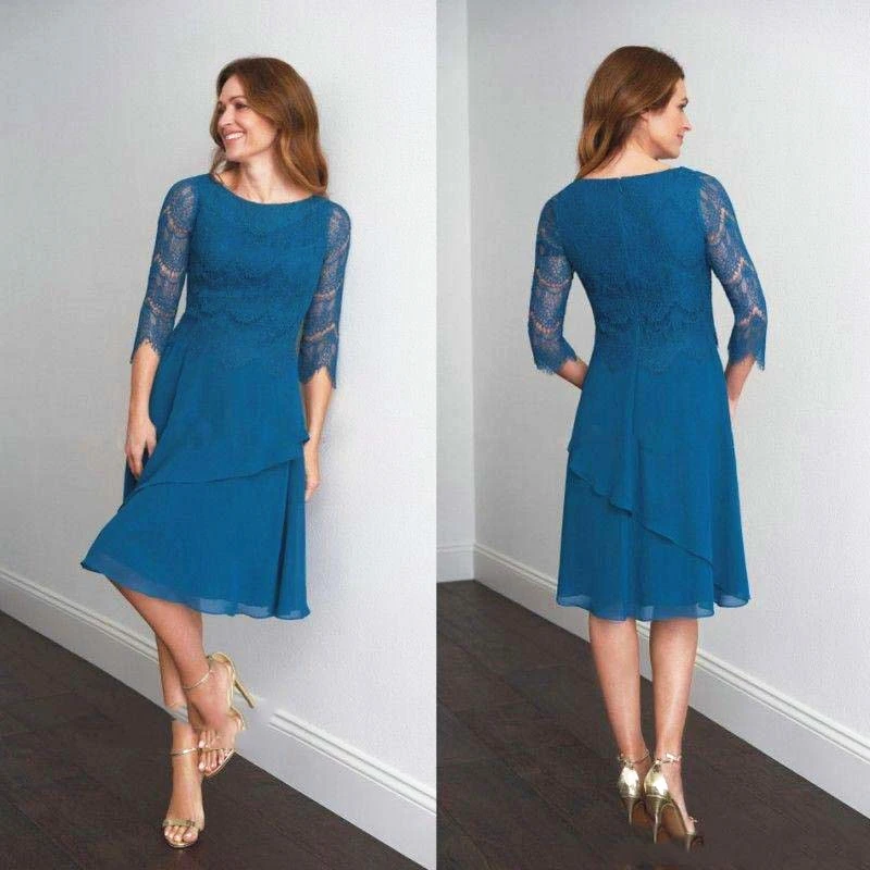 Turquoise Lace Chiffon Short Mother of the Bride Dress 3/4 Long Sleeve Knee Length Evening Party Wedding Guest Prom Gown
Turquoise Lace Chiffon Short Mother of the Bride Dress 3/4 Long Sleeve Knee Length Evening Party Wedding Guest Prom Gown