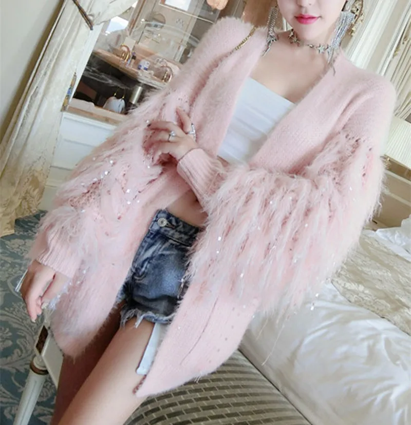CBAFU autumn winter tassel cardigans sweater coat long sleeve knitted outwear loose designer runway jumper soft warm pink P441
CBAFU autumn winter tassel cardigans sweater coat long sleeve knitted outwear loose designer runway jumper soft warm pink P441