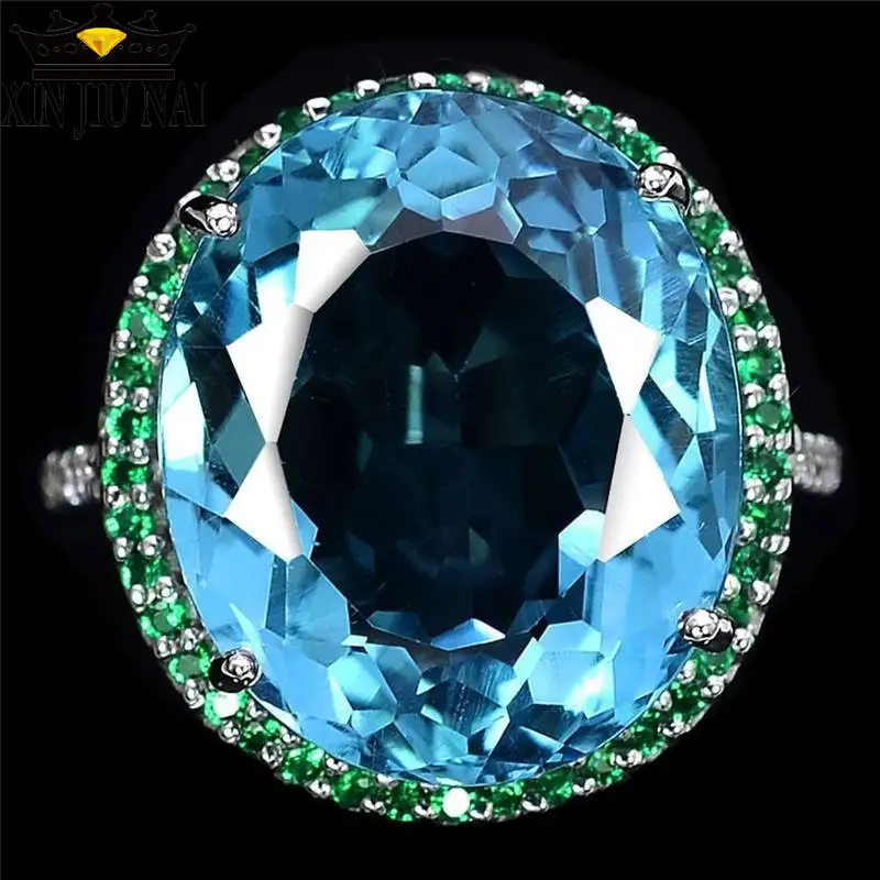 Hyperbole Inlaid Blue Crystal Zircon Rings Simple Personalized Green Rings With Big Stone Banquet Party Jewelry Sapphire Ring 
Hyperbole Inlaid Blue Crystal Zircon Rings Simple Personalized Green Rings With Big Stone Banquet Party Jewelry Sapphire Ring