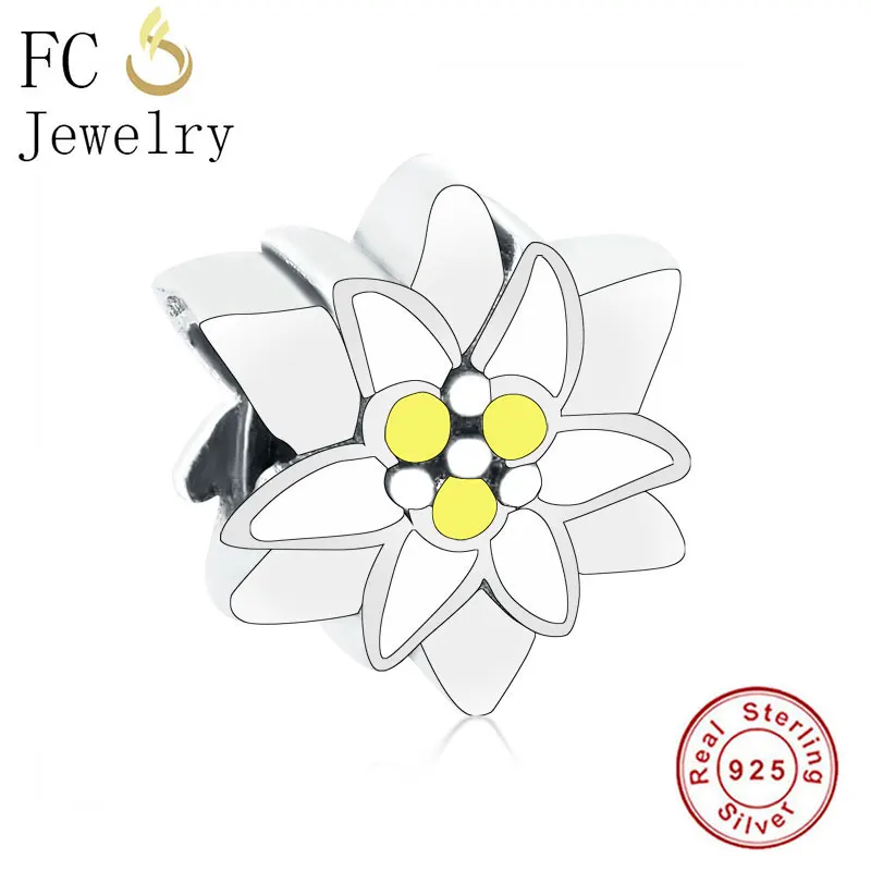 

FC Jewelry Fit Original Pandora Charm Bracelet 925 Sterling Silver Yellow Enamel Orchid Flower Bead Women Making Berloque NEW