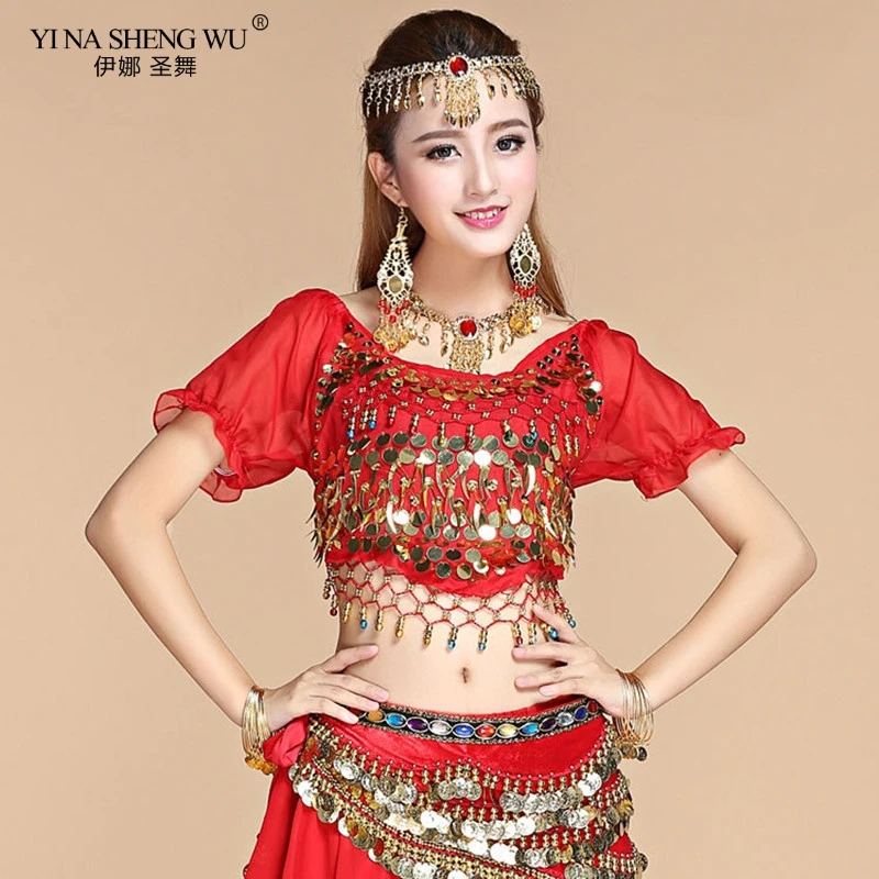 Women's Belly Dance Costume Shirt Chiffon Lantern Short Sleeves Gold Coins Top&tees Indian Clothing Belly Dancing Practice Top
Women's Belly Dance Costume Shirt Chiffon Lantern Short Sleeves Gold Coins Top&tees Indian Clothing Belly Dancing Practice Top