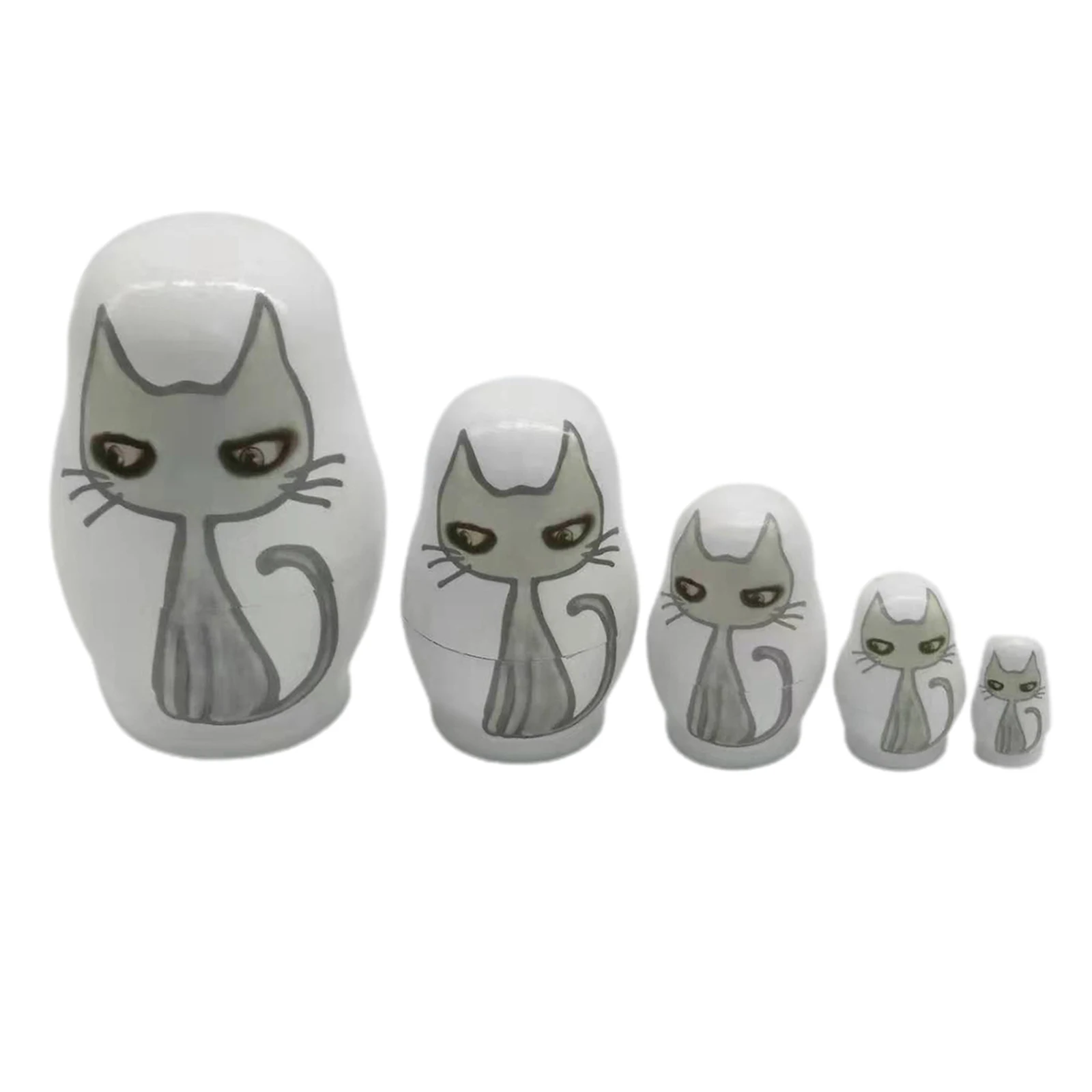 Cute Set 5Pcs Wooden Nesting Dolls Matryoshka Christmas Russian Toy Cartoon Cat Cute Set 5Pcs Wooden Nesting Dolls Matryoshka Christmas Russian Toy Cartoon Cat
