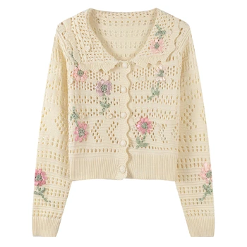 Sweet Floral Embroidery Cardigan Sweater Women Single Breasted Female Hollow Out Short Coat Knit Crop Top Ladies Pull Femme Cute
Sweet Floral Embroidery Cardigan Sweater Women Single Breasted Female Hollow Out Short Coat Knit Crop Top Ladies Pull Femme Cute