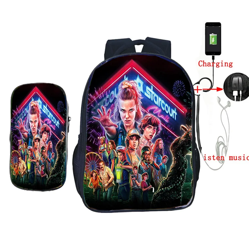 2 Pcs/set 2019 Stranger Things 3 USB Charging Backpack Pencil Case School Bag for Teenage Boys Girls Casual Travel Shoulder Bags
2 Pcs/set 2019 Stranger Things 3 USB Charging Backpack Pencil Case School Bag for Teenage Boys Girls Casual Travel Shoulder Bags