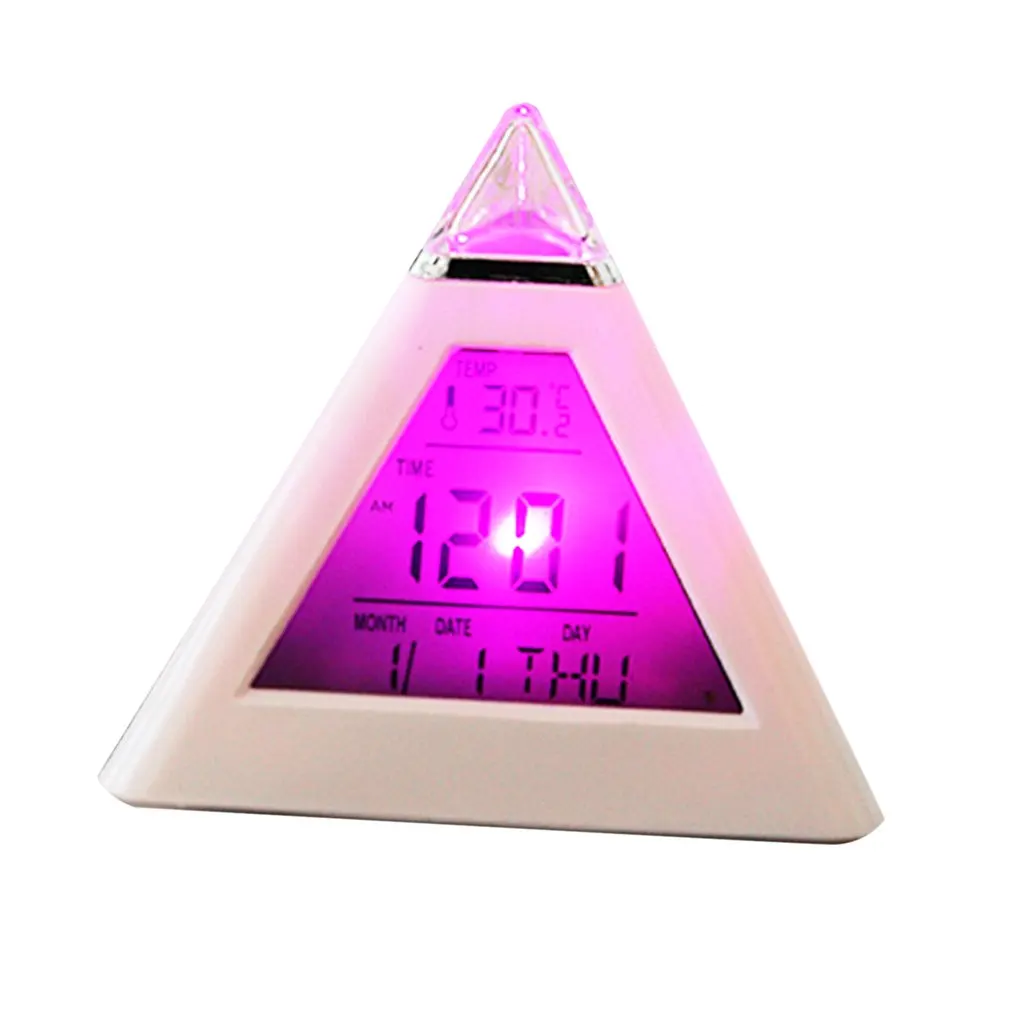 Creative Fashion Pyramid Digital Clock Temperature Clock 7 Colors LED Change Backlight LED Alarm Clock Time Date Display
Creative Fashion Pyramid Digital Clock Temperature Clock 7 Colors LED Change Backlight LED Alarm Clock Time Date Display