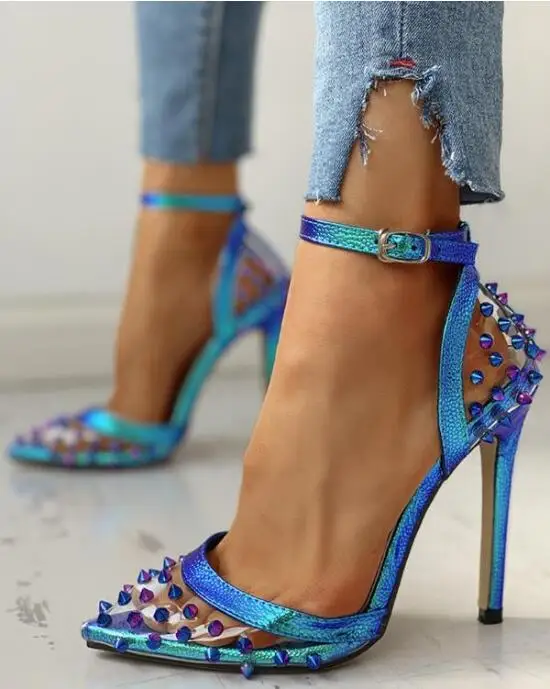 2020 New Sexy Blue Sandals Ladies Women Sandals Pointed Rivet Stilettos Sharp Point Toe 11.5cm High Heels Shoes Zapatos De
2020 New Sexy Blue Sandals Ladies Women Sandals Pointed Rivet Stilettos Sharp Point Toe 11.5cm High Heels Shoes Zapatos De