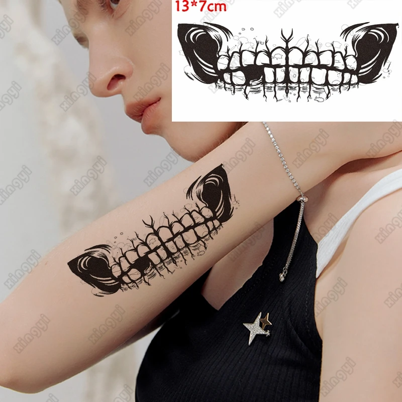 

Halloween Tattoo Sticker Face Sticker Mouth Teeth Tatto Stickers Waterproof Dark Wind Funny Makeup Temporary Tattoos Lady Men