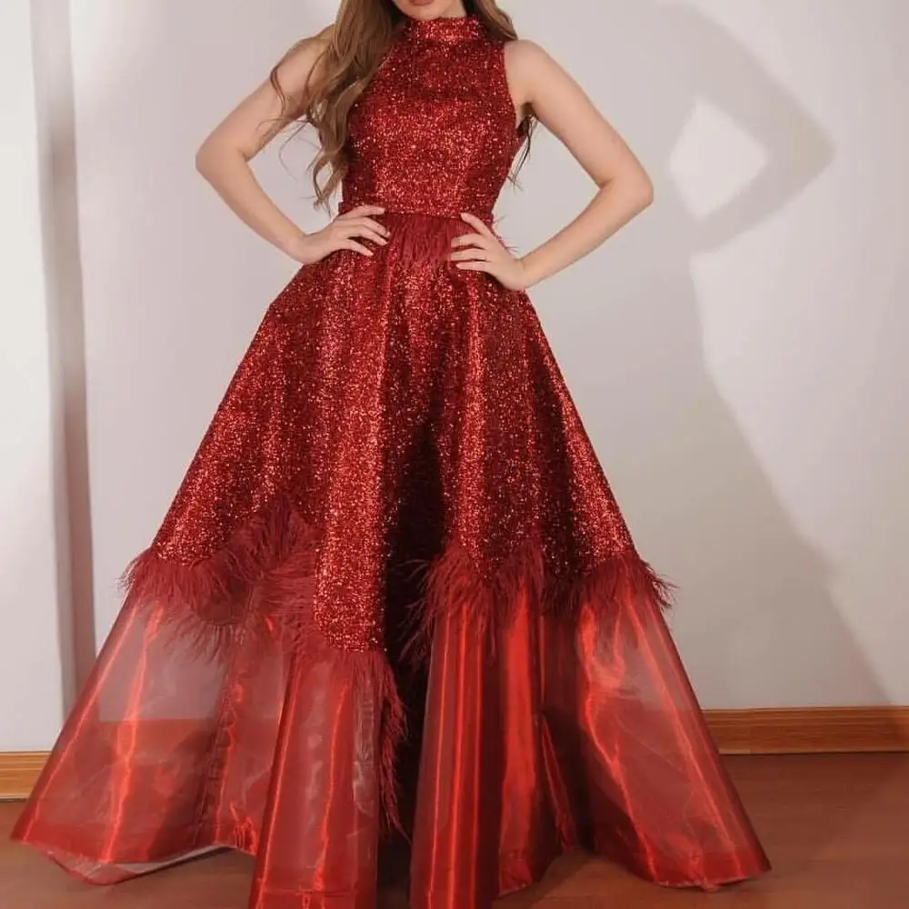 Evening Dresses Long A Line Sleeveless Prom Party Gowns 2020 For Women Red Sequin With Feather Turkey Plus Size
Evening Dresses Long A Line Sleeveless Prom Party Gowns 2020 For Women Red Sequin With Feather Turkey Plus Size