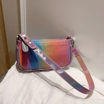 Women Shoulder Bag Rainbow Baguette Bag 2020 Trend Colorful PU Leather Summer Woman Purses Brand Designer Ladies Small Handbags 
Women Shoulder Bag Rainbow Baguette Bag 2020 Trend Colorful PU Leather Summer Woman Purses Brand Designer Ladies Small Handbags