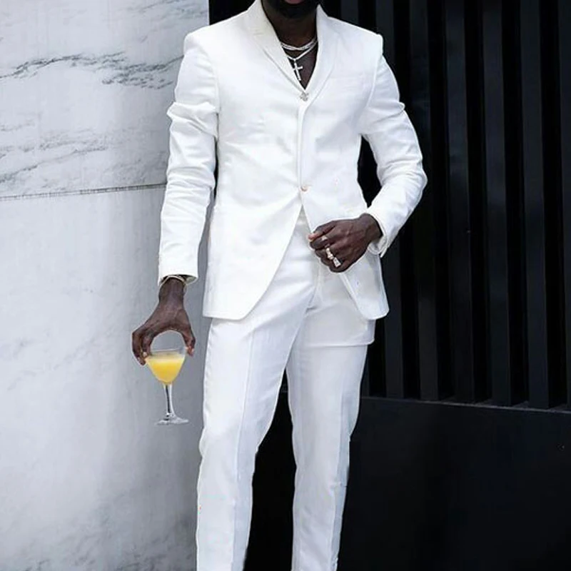 White Slim Fit Mens Suits for Wedding Peaked Lapel Custom 2 Piece Groom Tuxedos Male Fashion Costumes Set Jacket with Pants
White Slim Fit Mens Suits for Wedding Peaked Lapel Custom 2 Piece Groom Tuxedos Male Fashion Costumes Set Jacket with Pants