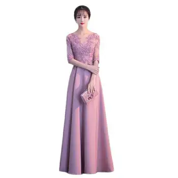Dusty Pink Satin Long Bridesmaid Dresses with Lace Top 2020 Half Sleeves Formal Party Dress vestidos de fiesta de noche 
Dusty Pink Satin Long Bridesmaid Dresses with Lace Top 2020 Half Sleeves Formal Party Dress vestidos de fiesta de noche