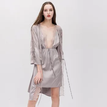 White Floral Lace Sleeve Satin Belted Long Robe without Lingerie Women Autumn Solid Casual Sleepwear Ladies Robes
White Floral Lace Sleeve Satin Belted Long Robe without Lingerie Women Autumn Solid Casual Sleepwear Ladies Robes